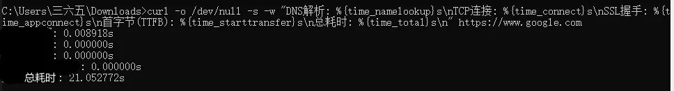 测试结果:访问谷歌耗时 21 秒